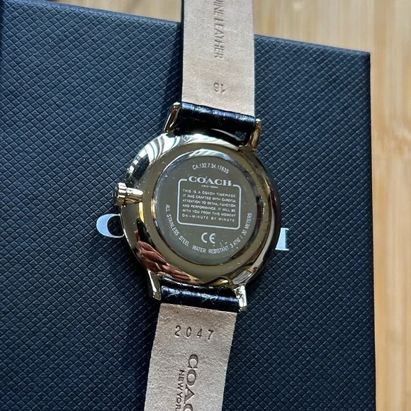 Coach Audrey Watch With 35mm Silver White Face & NavyBlue Leather Band